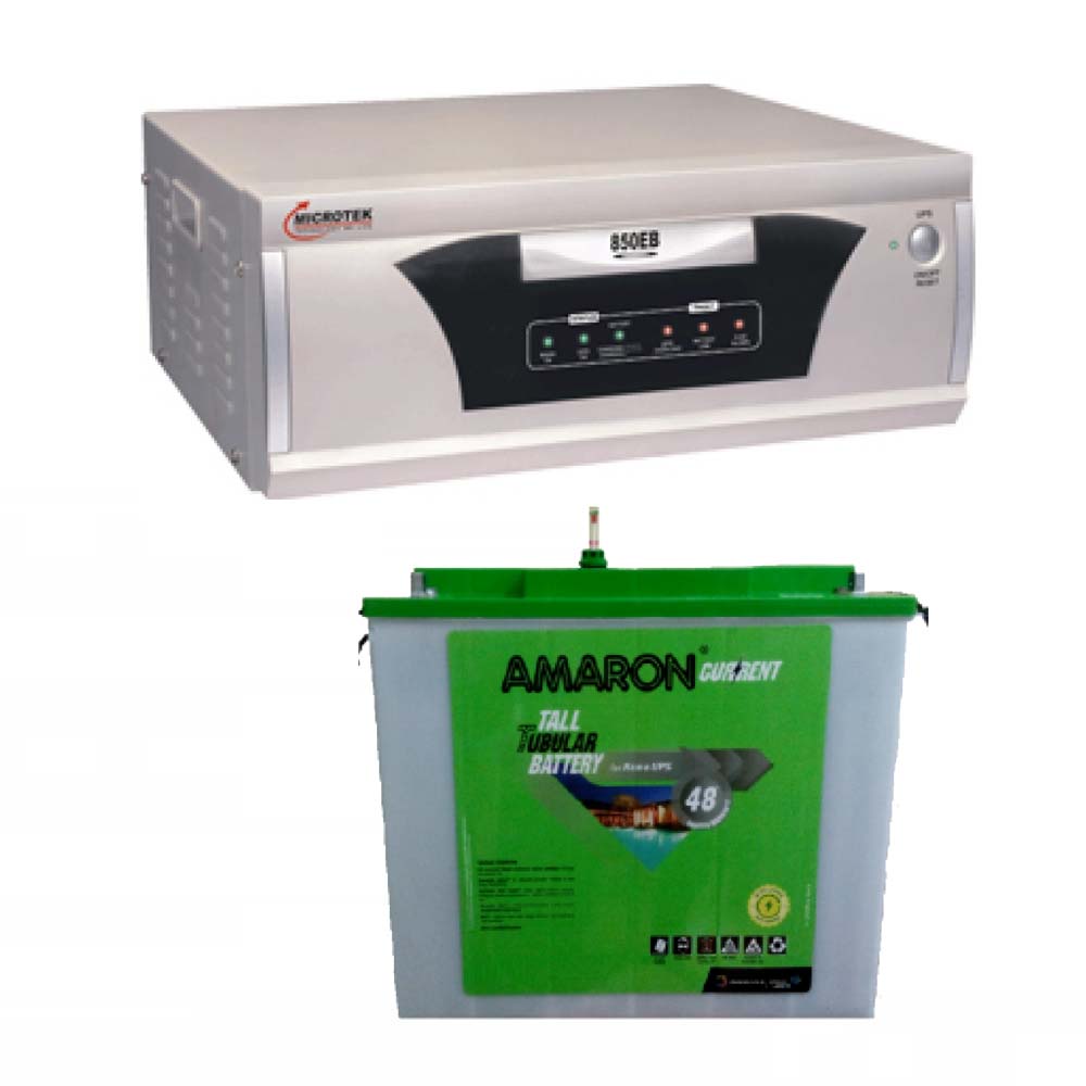 Microtek EB 700VA Square Wave Inverter and Amaron AAM-CR-CRTT150 150AH Tall Tubular Battery